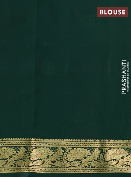 Pure mysore silk sareee mustard yellow and bottle green with zari woven buttas and zari woven border