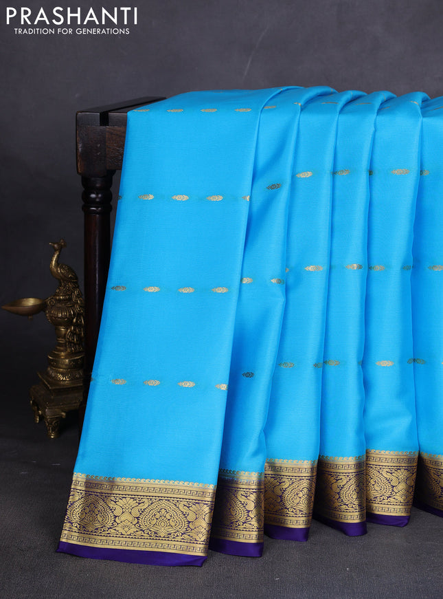 Pure mysore silk sareee light blue and dark blue with zari woven buttas and zari woven border