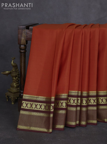 Pure mysore silk sareee rust shade and coffee brown with plain body and zari woven border