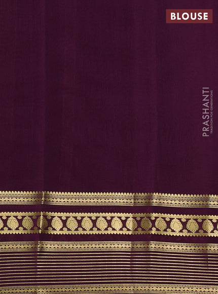 Pure mysore silk sareee pastel green and deep purple with plain body and zari woven border