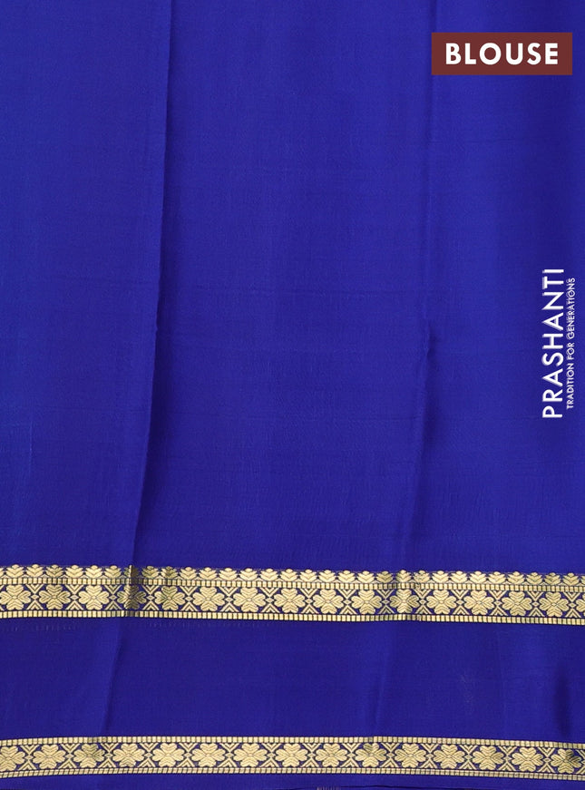 Pure mysore silk sareee teal shade and blue with allover zari woven checked pattern and rettapet zari woven border