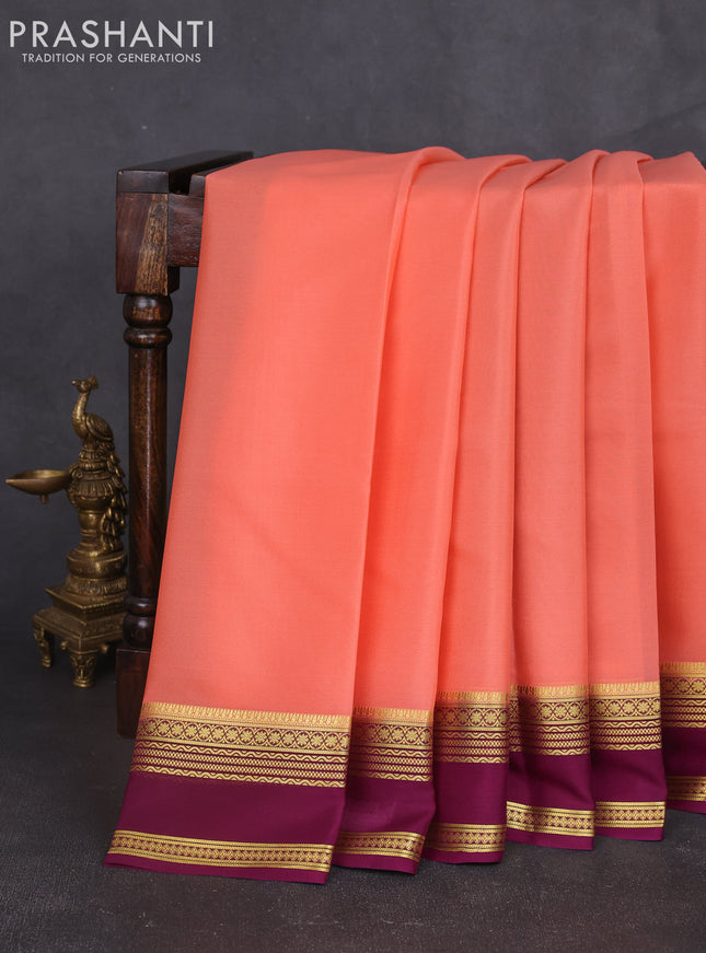 Pure mysore silk sareee peach shade and wine shade with plain body and rettapet zari woven border