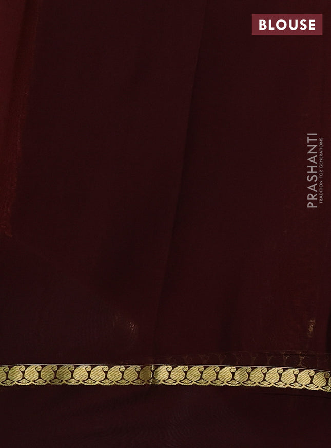 Pure mysore silk sareee rust shade and coffee brown with allover zari checks & buttas and zari woven simple border