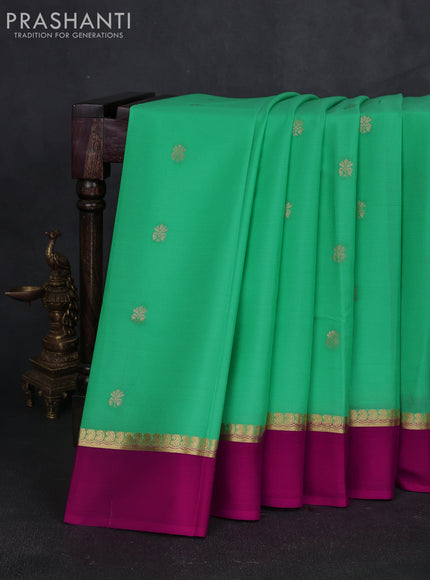 Pure mysore silk sareee teal green shade and dark pink with zari woven buttas and zari woven simple border