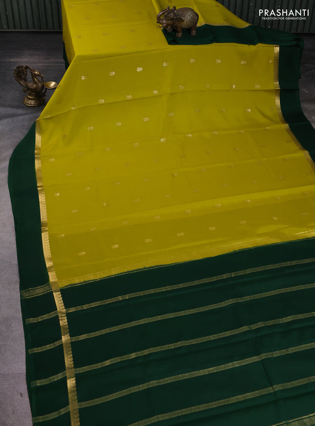 Pure mysore silk sareee lime yellow and green with zari woven buttas and zari woven simple border