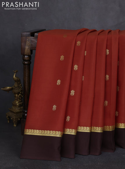 Pure mysore silk sareee rust shade and coffee brown with zari woven buttas and zari woven simple border