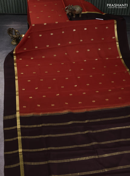 Pure mysore silk sareee rust shade and coffee brown with zari woven buttas and zari woven simple border