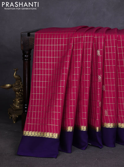 Pure mysore silk sareee pink and violet shade with allover zari checks & buttas and zari woven simple border