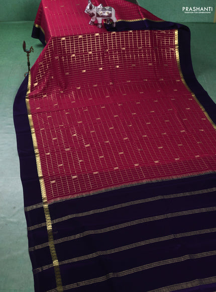 Pure mysore silk sareee pink and violet shade with allover zari checks & buttas and zari woven simple border