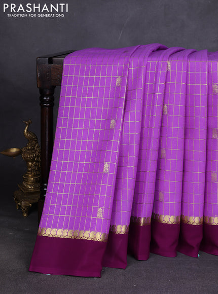 Pure mysore silk sareee lavender and purple with allover zari checks & buttas and zari woven simple border