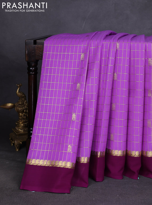 Pure mysore silk sareee lavender and purple with allover zari checks & buttas and zari woven simple border