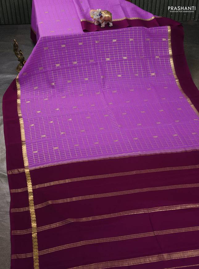 Pure mysore silk sareee lavender and purple with allover zari checks & buttas and zari woven simple border