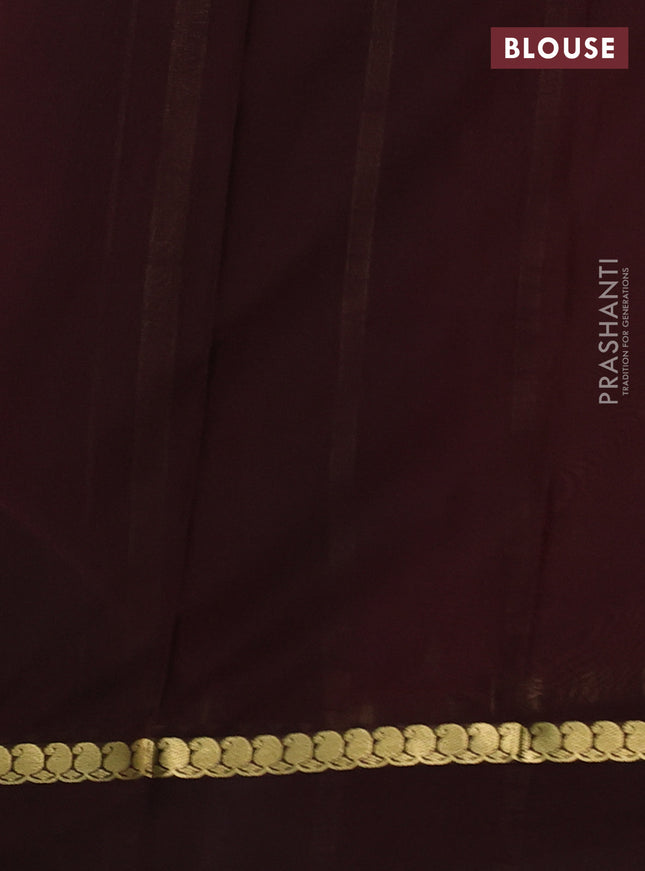 Pure mysore silk sareee peach pink and coffee brown with zari woven buttas and zari woven simple border