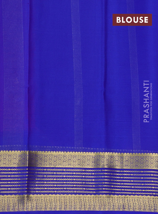 Pure mysore silk sareee dark pink and blue with plain body and zari woven border