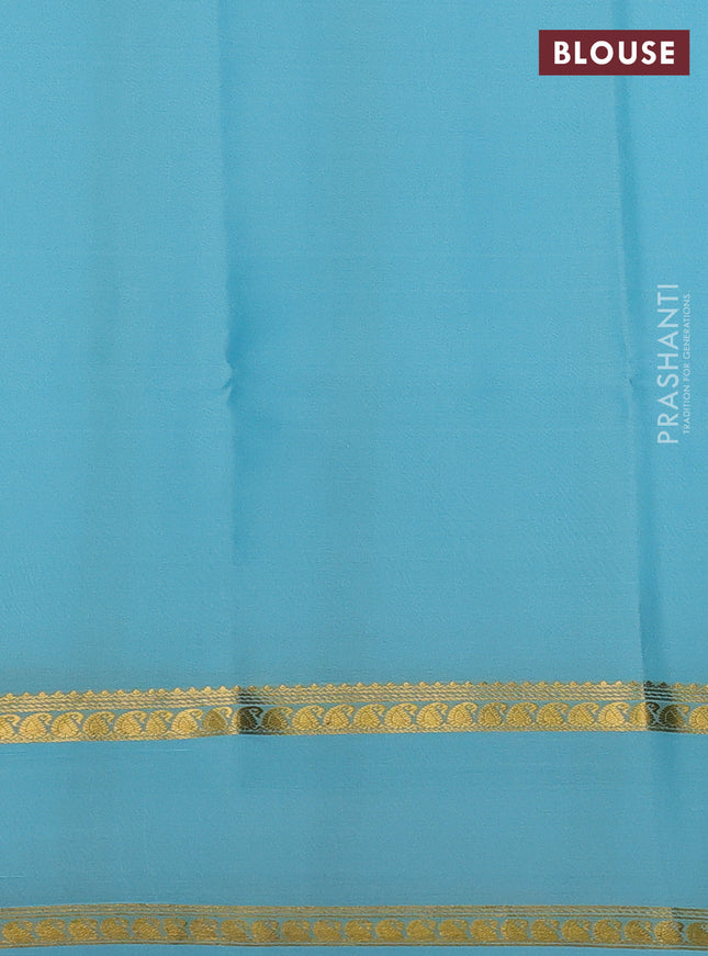 Pure mysore silk sareee light blue with plain body and rettapet zari woven border