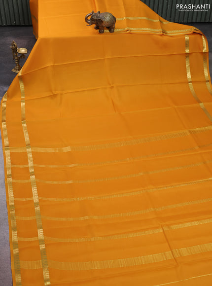 Pure mysore silk sareee mustard yellow with plain body and rettapet zari woven border