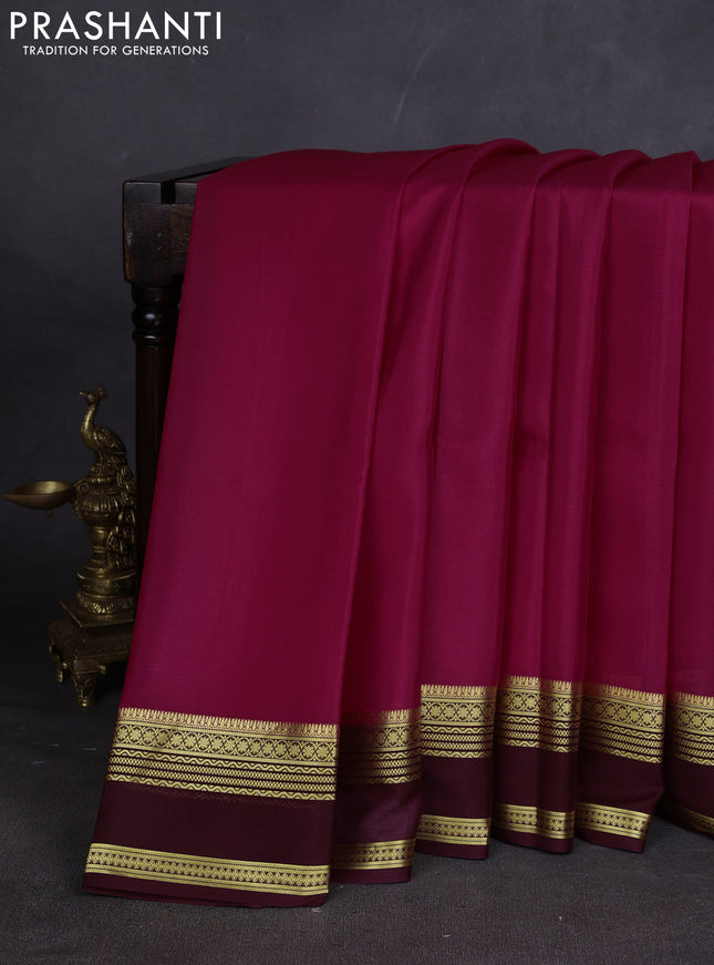 Pure mysore silk sareee pink and coffee brown with plain body and rettapet zari woven border