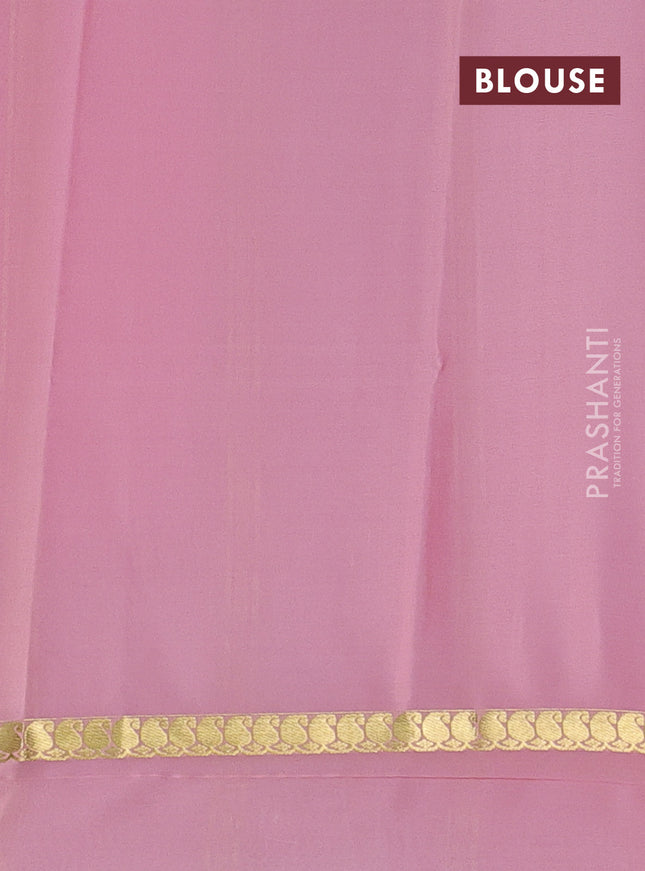 Pure mysore silk sareee pink and mild peach with allover zari woven checked pattern and zari woven simple border