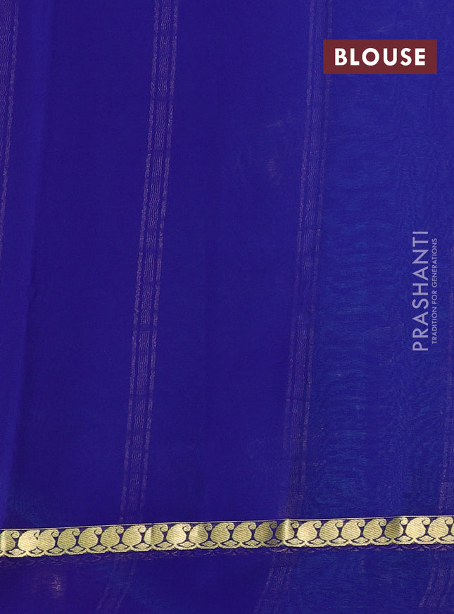 Pure mysore silk sareee teal shade and blue with allover zari woven checked pattern and zari woven simple border