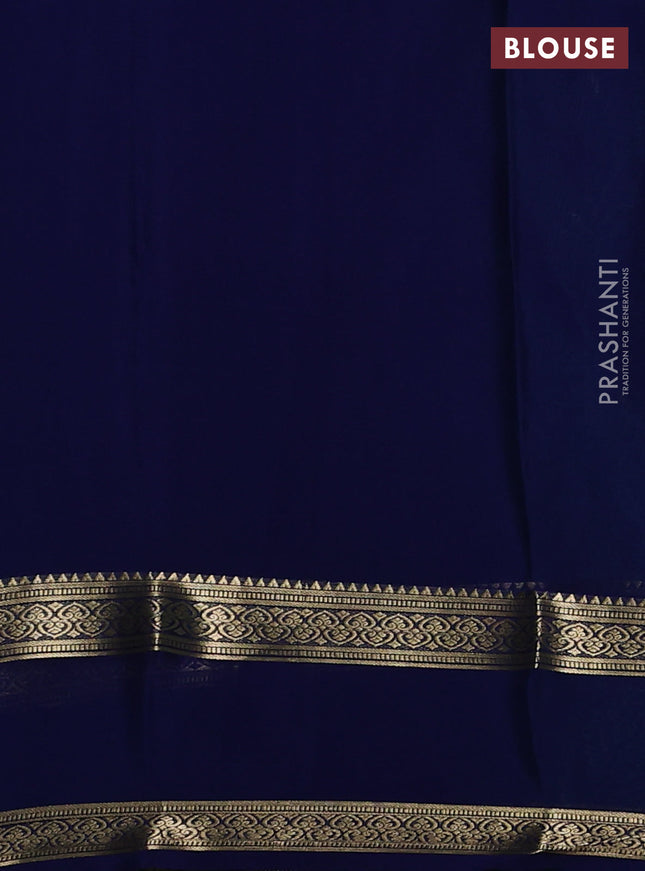 Pure mysore silk sareee teal green and blue with allover zari weaves and rettapet zari woven border