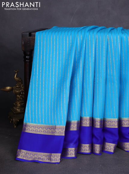 Pure mysore silk sareee light blue and royal blue with allover zari weaves and rettapet zari woven border