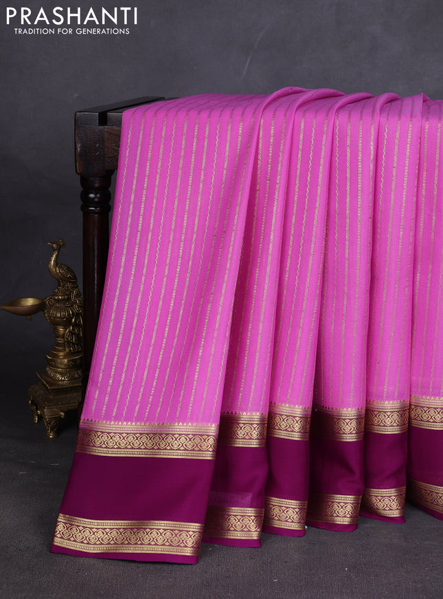 Pure mysore silk sareee light pink and purple with allover zari weaves and rettapet zari woven border