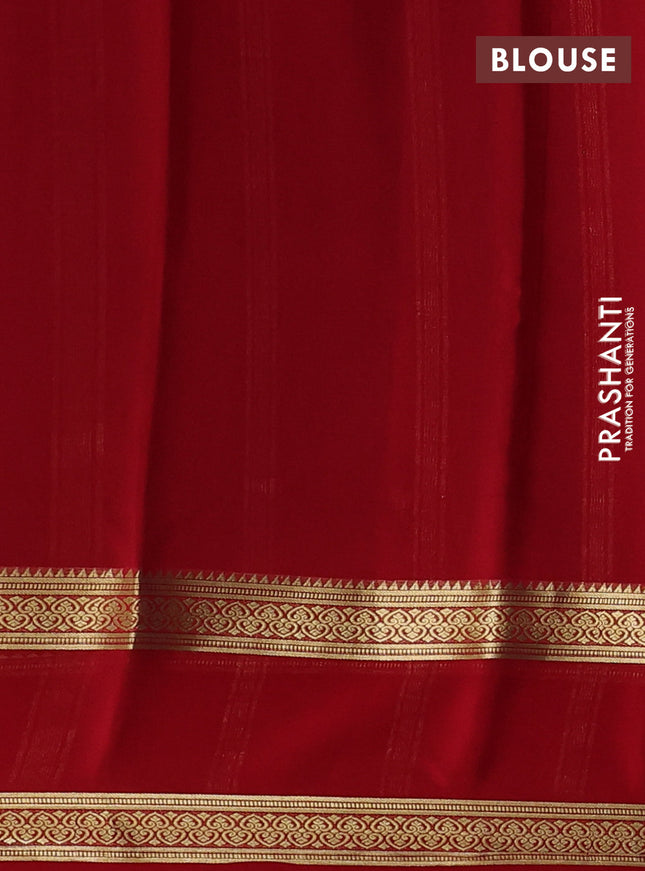 Pure mysore silk sareee royal blue and red with allover zari weaves and rettapet zari woven border