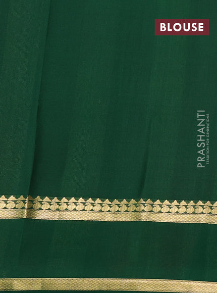 Pure mysore silk sareee kumkum red and bottle green with allover zari woven checked pattern and rettapet zari woven border