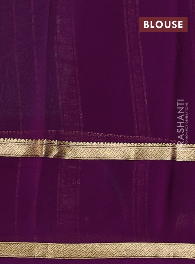 Pure mysore silk sareee teal green and purple with allover zari woven checked pattern and rettapet zari woven border