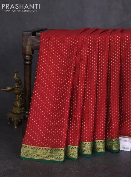 Pure mysore silk sareee red and green with allover zari woven buttas and zari woven border