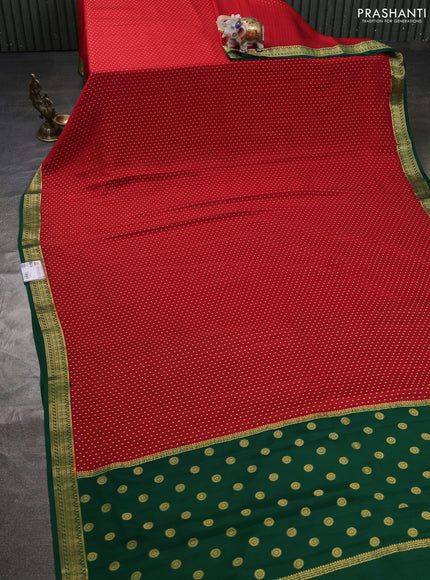 Pure mysore silk sareee red and green with allover zari woven buttas and zari woven border