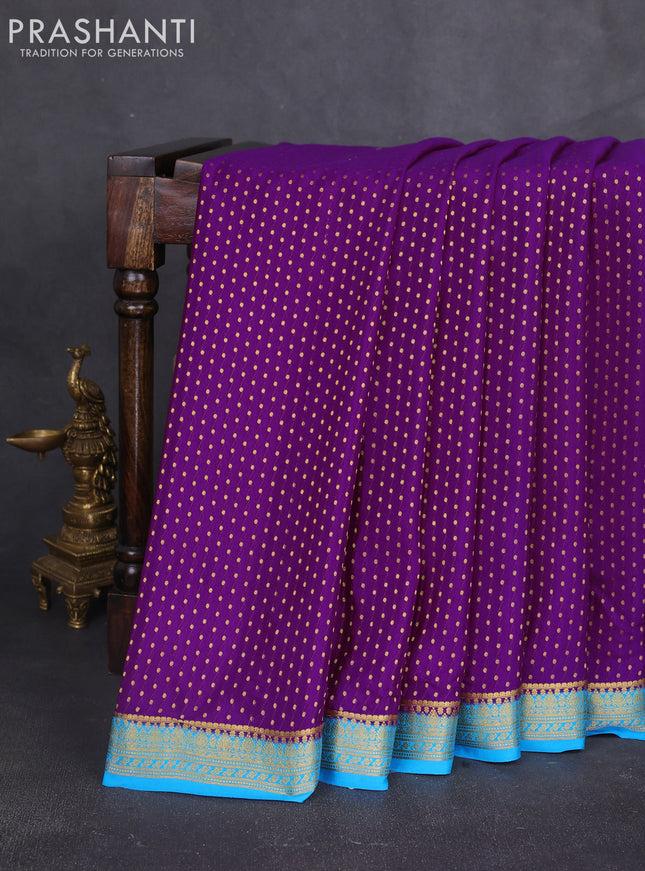 Pure mysore silk sareee purple and cs blue with allover zari woven buttas and zari woven border