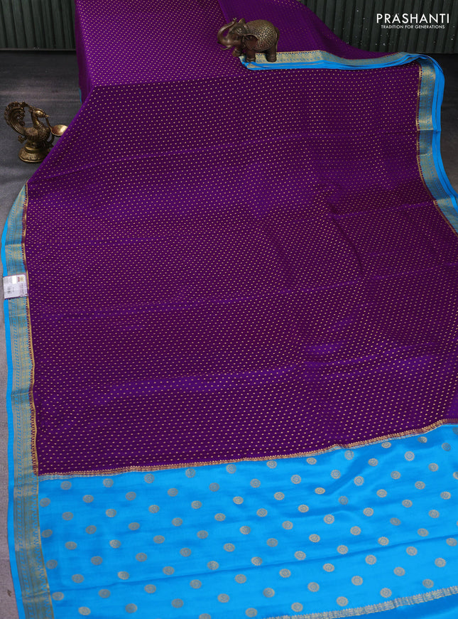 Pure mysore silk sareee purple and cs blue with allover zari woven buttas and zari woven border