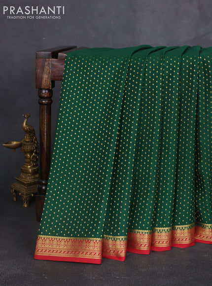 Pure mysore silk sareee bottle green and maroon with allover zari woven buttas and zari woven border
