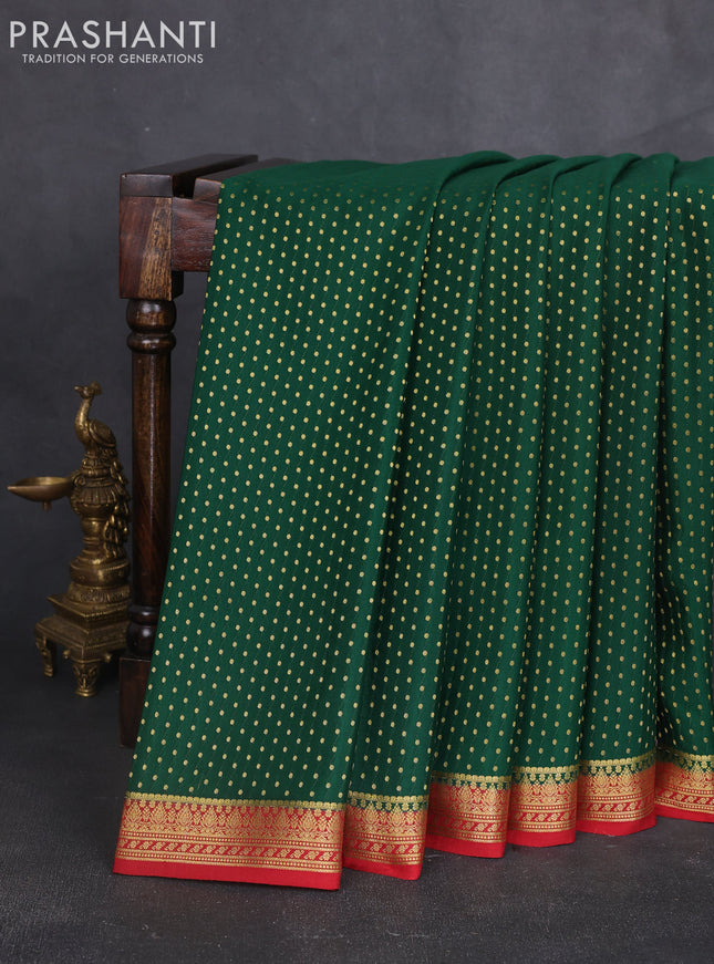 Pure mysore silk sareee bottle green and maroon with allover zari woven buttas and zari woven border