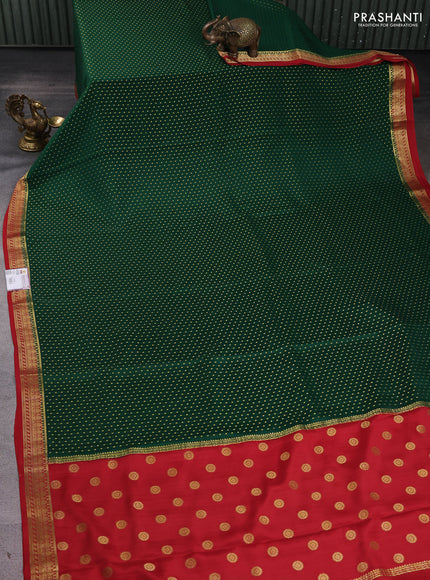 Pure mysore silk sareee bottle green and maroon with allover zari woven buttas and zari woven border