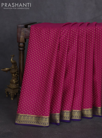 Pure mysore silk sareee dark pink and violet with allover zari woven buttas and zari woven border