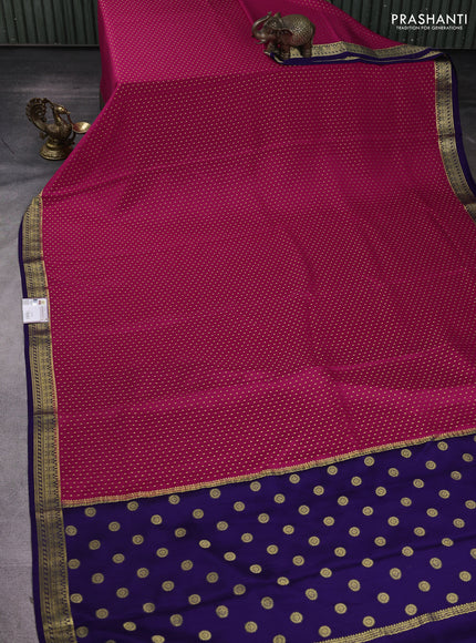 Pure mysore silk sareee dark pink and violet with allover zari woven buttas and zari woven border