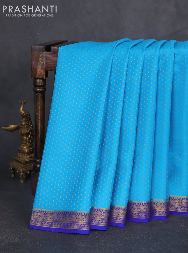 Pure mysore silk sareee light blue and royal blue with allover zari woven buttas and zari woven border