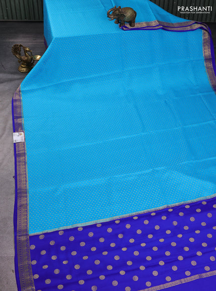 Pure mysore silk sareee light blue and royal blue with allover zari woven buttas and zari woven border