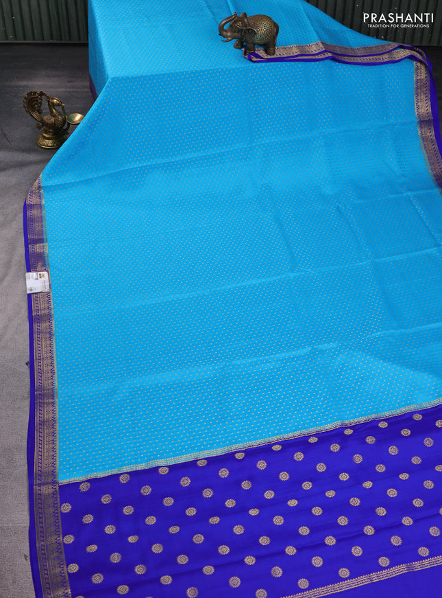 Pure mysore silk sareee light blue and royal blue with allover zari woven buttas and zari woven border