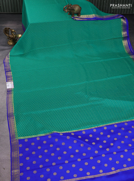 Pure mysore silk sareee teal green and royal blue with allover zari woven buttas and zari woven border