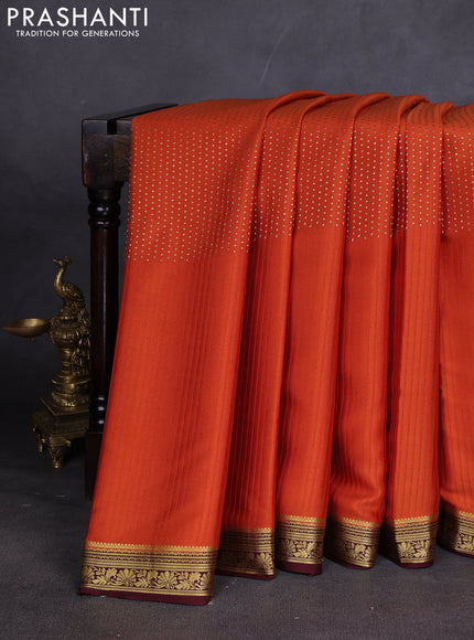 Pure mysore silk sareee rust shade and coffee brown with allover zari woven buttas and zari woven border