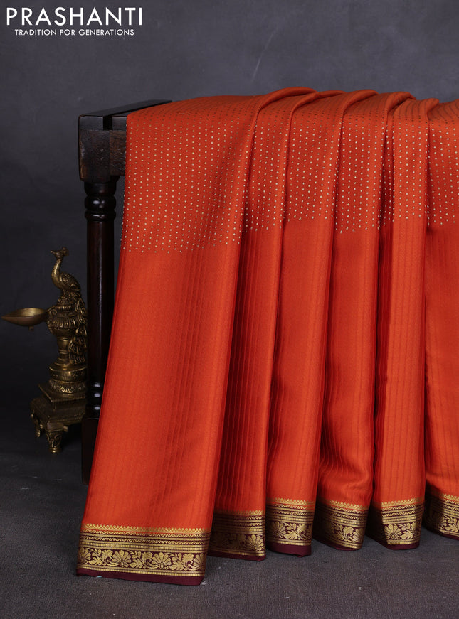 Pure mysore silk sareee rust shade and coffee brown with allover zari woven buttas and zari woven border