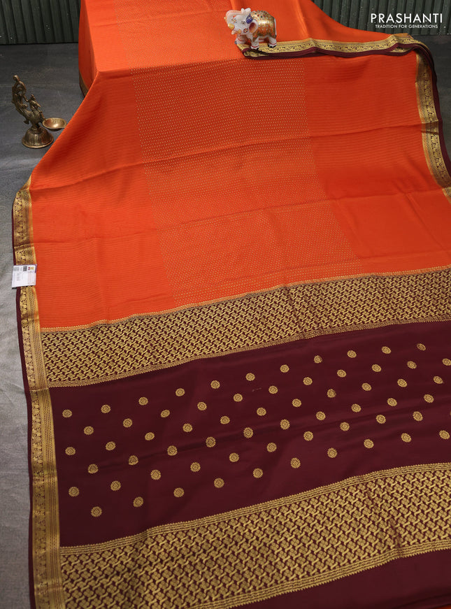 Pure mysore silk sareee rust shade and coffee brown with allover zari woven buttas and zari woven border