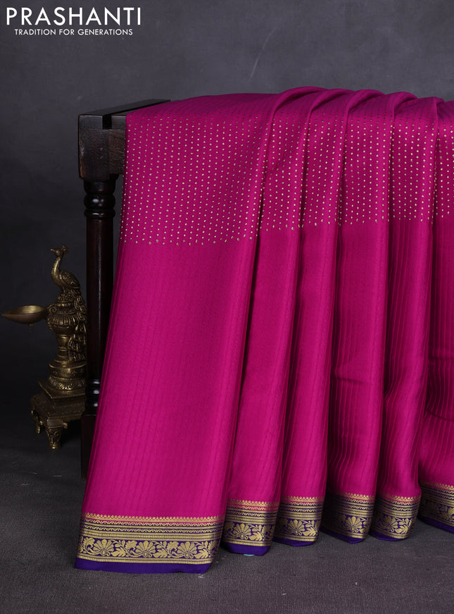 Pure mysore silk sareee dark magenta pink and violet with allover zari woven buttas and zari woven border