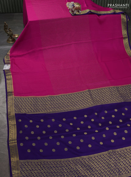 Pure mysore silk sareee dark magenta pink and violet with allover zari woven buttas and zari woven border