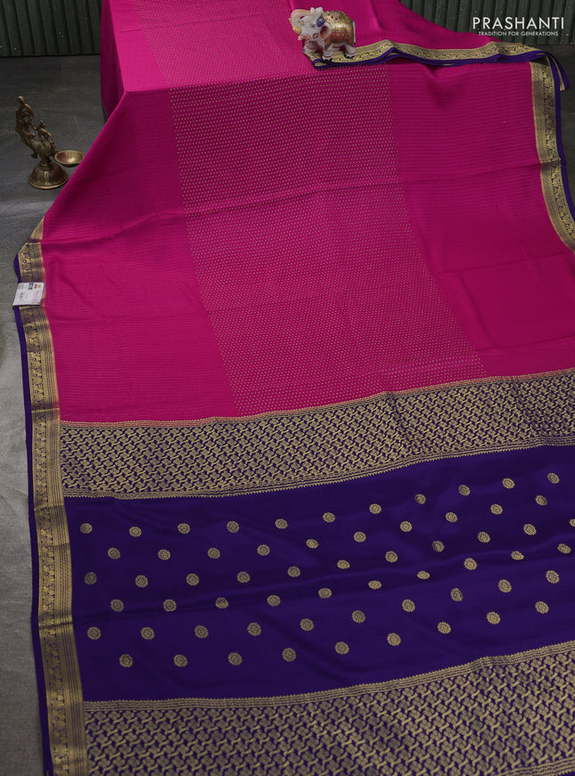 Pure mysore silk sareee dark magenta pink and violet with allover zari woven buttas and zari woven border