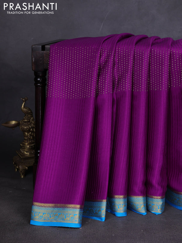 Pure mysore silk sareee purple and cs blue with allover zari woven buttas and zari woven border