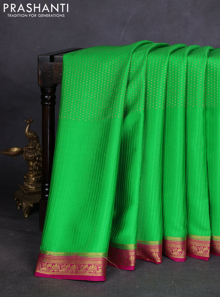 Pure mysore silk sareee green and pink with allover zari woven buttas and zari woven border